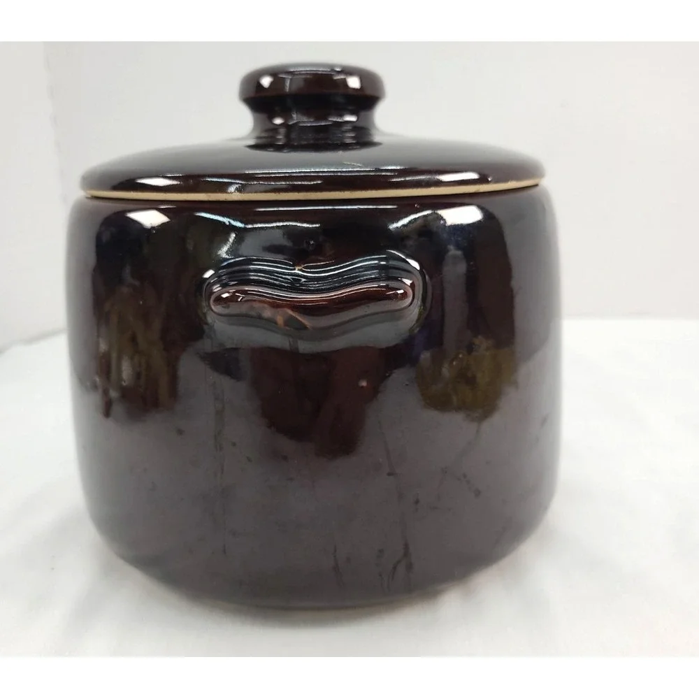 West Bend Vintage Bean Pot Crock Brown Glazed Stoneware USA Pottery 1950's